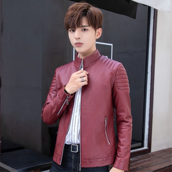 2020 men's locomotive stand collar pleated leather youth new pu leather slim jacket, Black
2020 men's locomotive stand collar pleated leather youth new pu leather slim jacket, Black