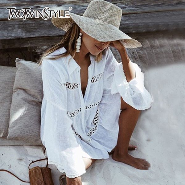 twotwinstyle summer dresses female hollow out beach dress shirt white flared sleeves casual blouse korean clothes 2020 new, Black;gray
twotwinstyle summer dresses female hollow out beach dress shirt white flared sleeves casual blouse korean clothes 2020 new, Black;gray