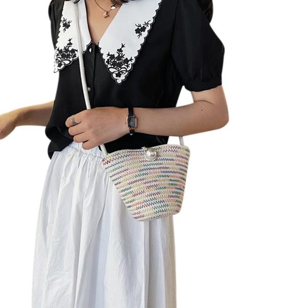 women fashionable colorful stripe portable shoulder bag wild straw bucket bag pearl buckle decoration crossbody purse
women fashionable colorful stripe portable shoulder bag wild straw bucket bag pearl buckle decoration crossbody purse