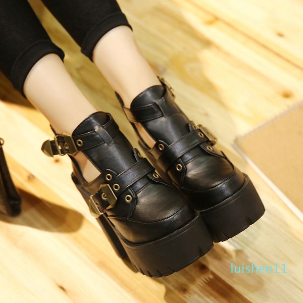 fashion buckle platform chunky heels designer shoes motorcycle ankle bootie l11, Black
fashion buckle platform chunky heels designer shoes motorcycle ankle bootie l11, Black