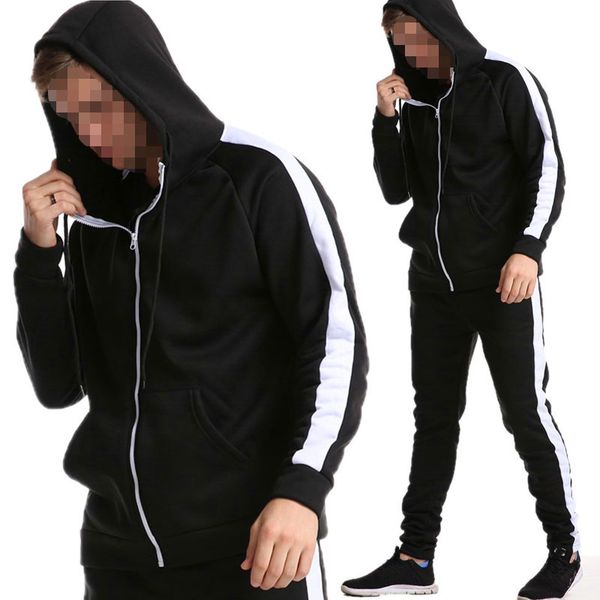 european and american fashion color matching men's hoodie suit cardigan sports sweater men's hooded sports casual suit, Gray 
european and american fashion color matching men's hoodie suit cardigan sports sweater men's hooded sports casual suit, Gray