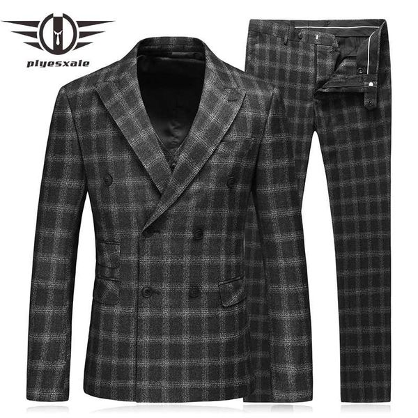 men's suits & blazers plyesxale double breasted suit for men 2021 slim fit man wedding plus size 5xl balck plaid mens tuxedos q351, White;black
men's suits & blazers plyesxale double breasted suit for men 2021 slim fit man wedding plus size 5xl balck plaid mens tuxedos q351, White;black