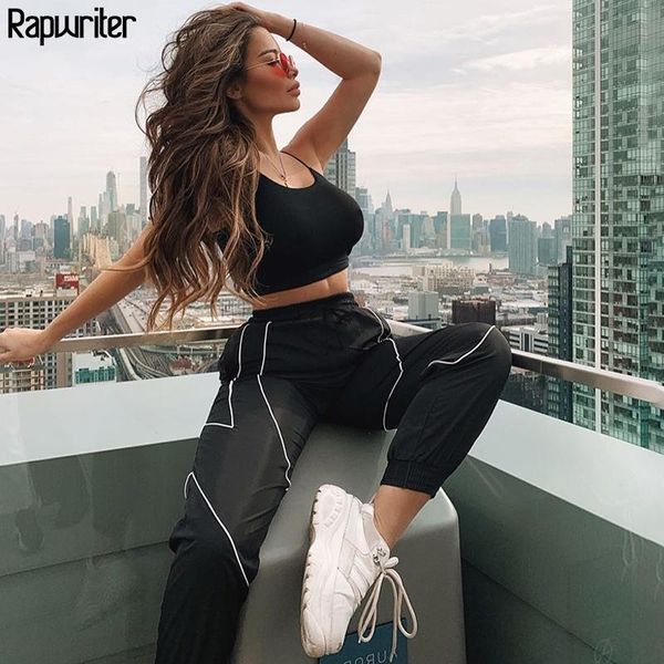 rapwriter fashion reflective strip drawstring sweatpants women 2019 fall stretch high waist loose streetwear cargo jogger pants t200103
rapwriter fashion reflective strip drawstring sweatpants women 2019 fall stretch high waist loose streetwear cargo jogger pants t200103