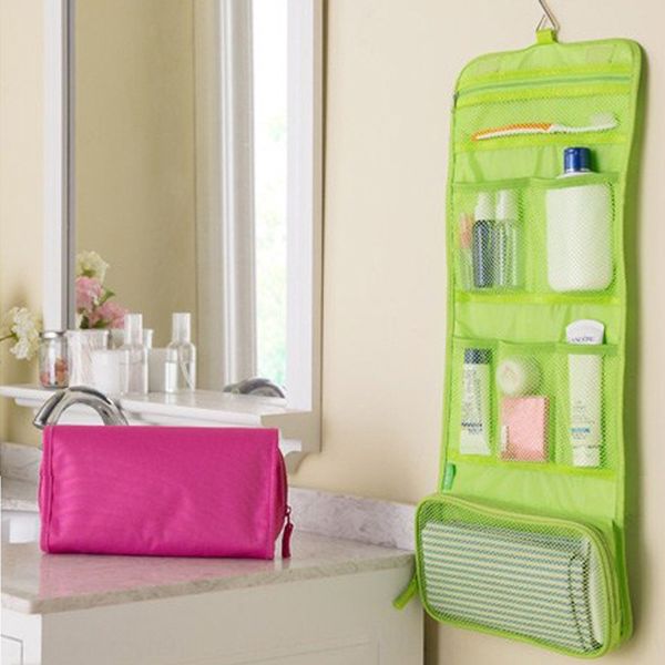 wash wall-mounted travel wall hanging storage double open travel cosmetic bag large capacity men's women adhesive hook storage bag