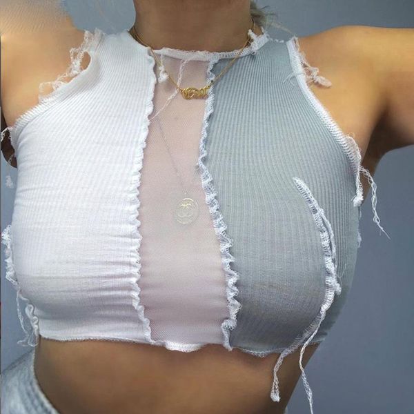 women mesh see through crop sleeveless striped patchwork lace tanks street style clubwear skinny vest female, White
women mesh see through crop sleeveless striped patchwork lace tanks street style clubwear skinny vest female, White