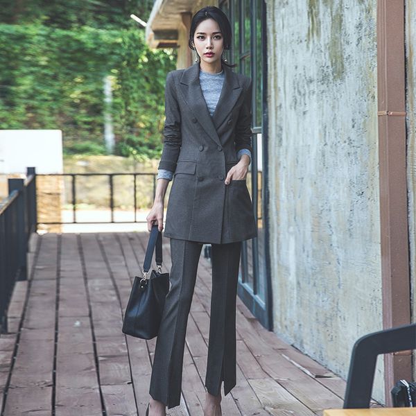 hamaliel korean pant suits for women long striped double-breasted blazer coat business autumn split flare sleeve work pants suit, Gray
hamaliel korean pant suits for women long striped double-breasted blazer coat business autumn split flare sleeve work pants suit, Gray