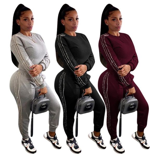 new women's casual suit autumn and winter nail bead fashion large size suit two piece set, White
new women's casual suit autumn and winter nail bead fashion large size suit two piece set, White