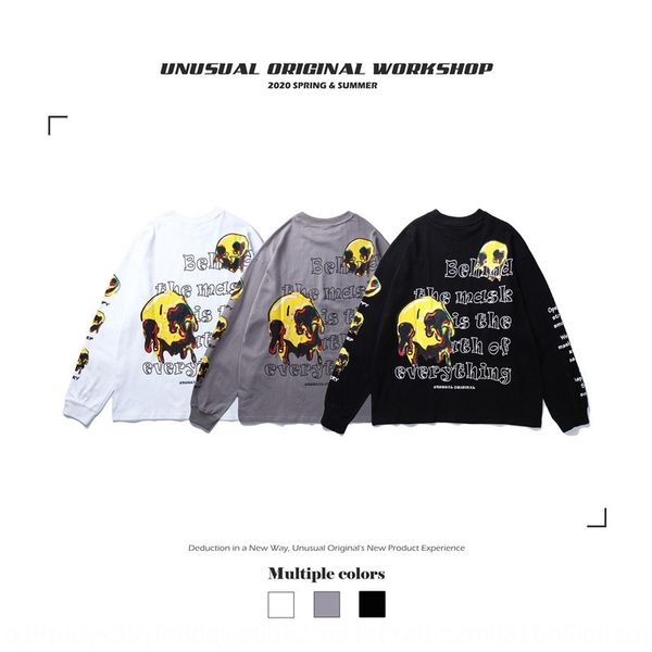 men's long sleeve 2020 new skull hip loose hip couple men's long sleeve 2020 new skull hip hop loose t-shirt hiphop couple t-shirt, Black