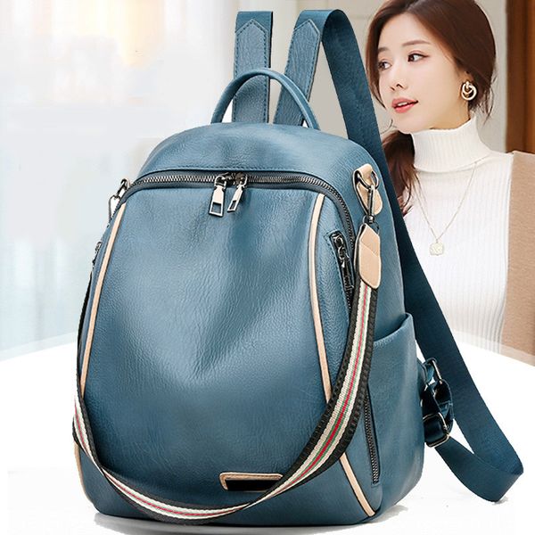 women 's backpack 2020 spring new fashion wild quality soft leather leisure travel large capacity blue color bag purse
women 's backpack 2020 spring new fashion wild quality soft leather leisure travel large capacity blue color bag purse