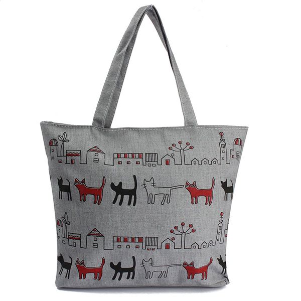 women canvas lady shoulder bag handbag tote shopping bags zip multi pattern cats