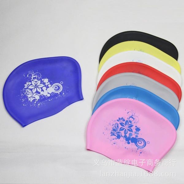 silicone waterproof for silicone long hair large fashionable printed swimming cap extra comfortable swimming cap