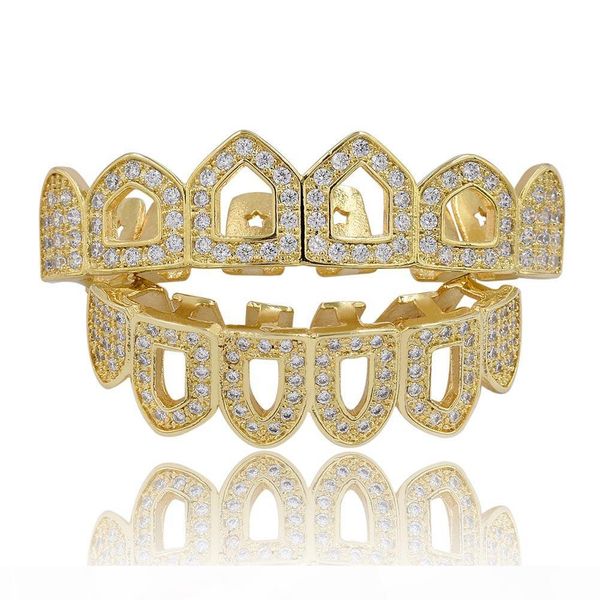 6 teeth hollow women men funny hip hop gold plated full micro zircon bottom gold vampire dental grills halloween gift, Black
6 teeth hollow women men funny hip hop gold plated full micro zircon bottom gold vampire dental grills halloween gift, Black