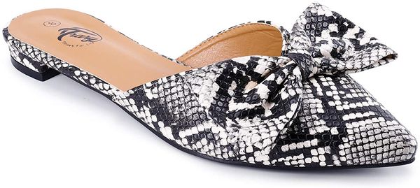 trary mule bow pointed toe shoes for women, Black