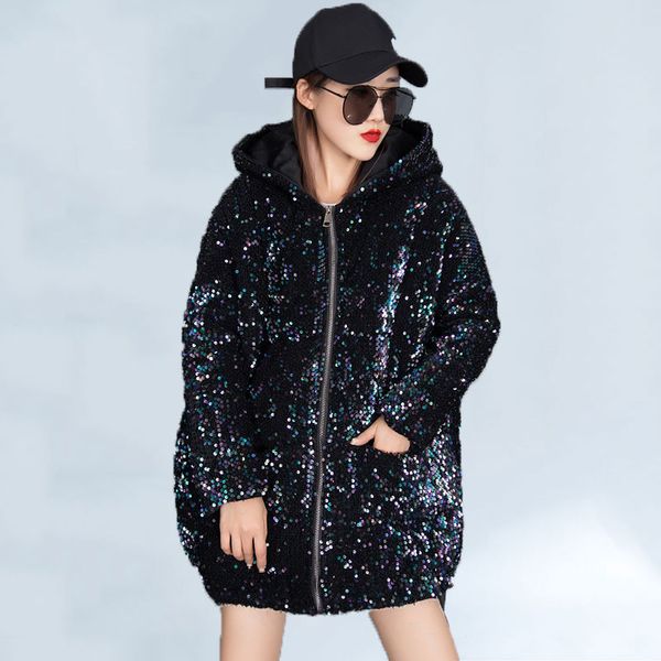 2020 winter plus size cotton coat women sequins long-sleeved parka jjacket fashion hooded thick warm long coat streetwear, Black
2020 winter plus size cotton coat women sequins long-sleeved parka jjacket fashion hooded thick warm long coat streetwear, Black