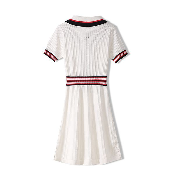 england style summer women stripe color waist thread edge striped knitted dresses luxury knitting cotton dresses, White
england style summer women stripe color waist thread edge striped knitted dresses luxury knitting cotton dresses, White