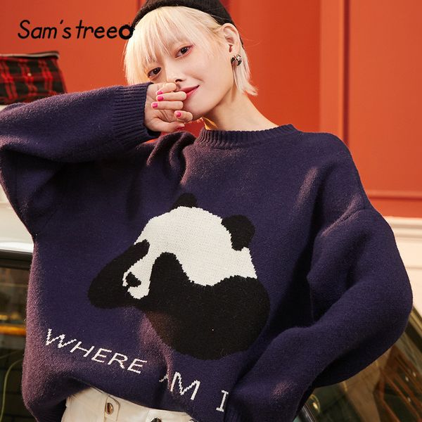 sam's tree orange solid panda print korean knit pullovers women sweaters winter navy blue pure loose downy cute female lj200731, White;black
sam's tree orange solid panda print korean knit pullovers women sweaters winter navy blue pure loose downy cute female lj200731, White;black