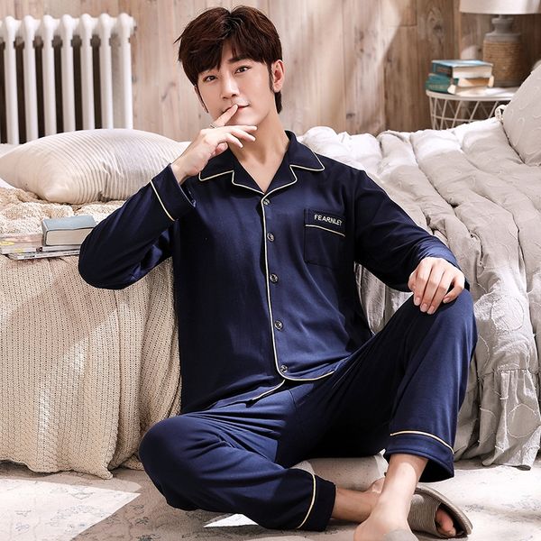 autumn long sleeve home clothes set solid color youth home clothes set cotton men's pajamas cardigan plaid cotton plus size, Black;brown
autumn long sleeve home clothes set solid color youth home clothes set cotton men's pajamas cardigan plaid cotton plus size, Black;brown