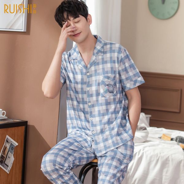 pajamas men's summer cotton short-sleeved trousers cardigan lapel plaid home wear large size underpants underpants loose dad suit, Black;brown
pajamas men's summer cotton short-sleeved trousers cardigan lapel plaid home wear large size underpants underpants loose dad suit, Black;brown