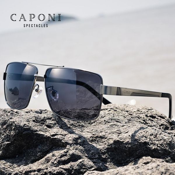 polarized caponi metal sun glasses day and night driving eyewear for male pchromic sunglasses oculos bs031 ch01, Blue