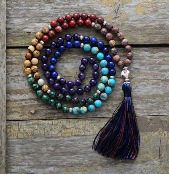 7 chakra mala unique 8mm natural stone long tassel necklace women meditation necklace knotted bead yoga necklace jewelry t200113, Silver
7 chakra mala unique 8mm natural stone long tassel necklace women meditation necklace knotted bead yoga necklace jewelry t200113, Silver