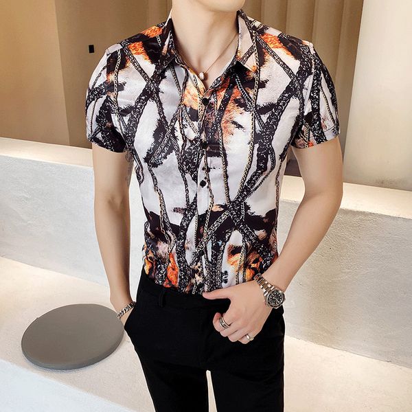 men's casual shirts gzdeerax summer mens luxury chain stripe printing male plus size 4xl fashion slim fit man, White;black
men's casual shirts gzdeerax summer mens luxury chain stripe printing male plus size 4xl fashion slim fit man, White;black