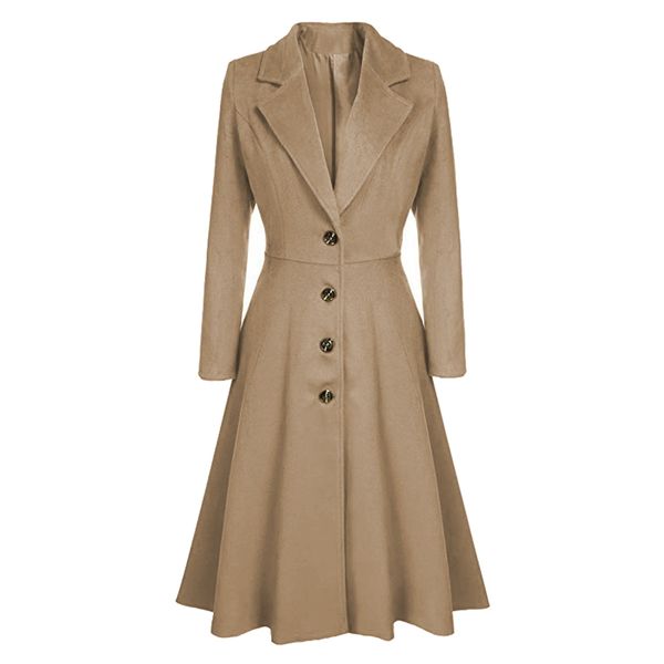 women's wool & blends elegant long coat turn down collar solid color coats female outerwear, Black
women's wool & blends elegant long coat turn down collar solid color coats female outerwear, Black