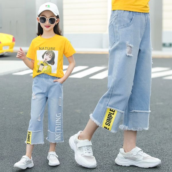 2019 middle and large girls summer printed letters fashion casual and jeans wide leg capri pants little girls jeans fashion, Blue
2019 middle and large girls summer printed letters fashion casual and jeans wide leg capri pants little girls jeans fashion, Blue