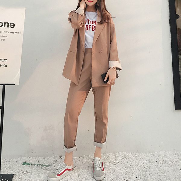 women's suits & blazers 2021 autumn blazer set female ladies casual pant suit 2 pieces women long sleeve elastic waist pants, White;black
women's suits & blazers 2021 autumn blazer set female ladies casual pant suit 2 pieces women long sleeve elastic waist pants, White;black