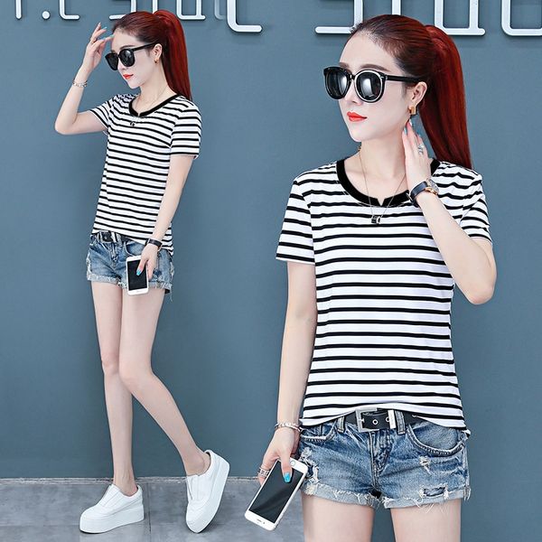 2020 coat t-shirt large size new striped v-neck student short-sleeved women's t-shirt loose korean slim fit women's top, White
2020 coat t-shirt large size new striped v-neck student short-sleeved women's t-shirt loose korean slim fit women's top, White