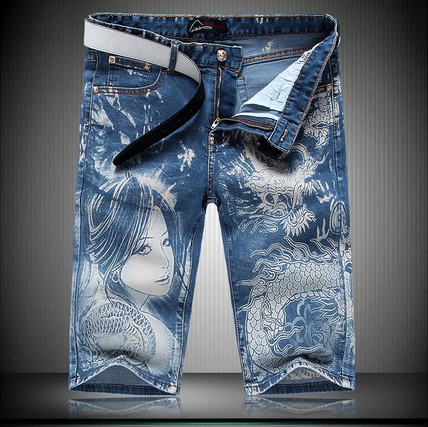 men's jeans mid pants thin casual 5-point pants printed with dragon women's personalized half new trend in summer, Blue
men's jeans mid pants thin casual 5-point pants printed with dragon women's personalized half new trend in summer, Blue