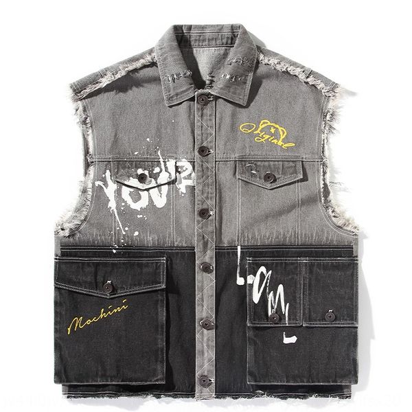 spring men's fashion brand vest graffiti letter printing vest washed hole multi-pocket loose denim waistcoat lapel coat, Black;white
spring men's fashion brand vest graffiti letter printing vest washed hole multi-pocket loose denim waistcoat lapel coat, Black;white