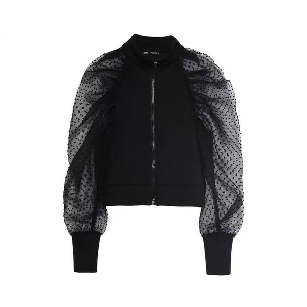 meihuida autumn womens polka dot sheer mesh long puff sleeve stand collar zipper coat jacket holiday wear, White
meihuida autumn womens polka dot sheer mesh long puff sleeve stand collar zipper coat jacket holiday wear, White
