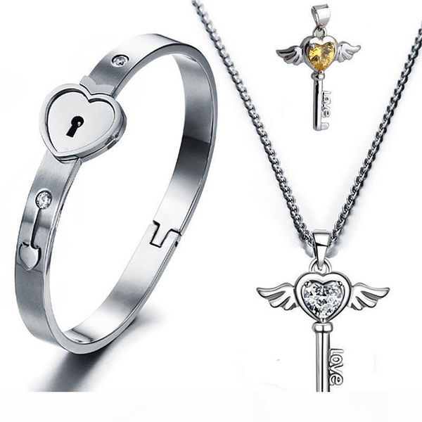 titanium steel lovers open heart lock bangles key pendant necklace couples charm jewelry set women accessories men bracelets, Silver
titanium steel lovers open heart lock bangles key pendant necklace couples charm jewelry set women accessories men bracelets, Silver