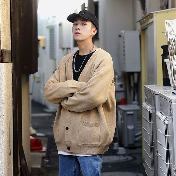 winter cardigan sweater men's warm fashion solid color casual knitted sweater men streetwear loose sweaters jacket mens clothes, White;black 
winter cardigan sweater men's warm fashion solid color casual knitted sweater men streetwear loose sweaters jacket mens clothes, White;black