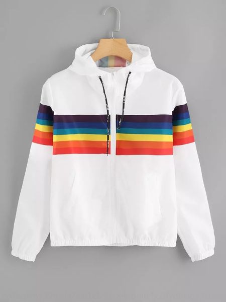 2020 autumn and winter new rainbow striped printed windbreaker coat hooded windbreaker sweater coat, Tan;black 
2020 autumn and winter new rainbow striped printed windbreaker coat hooded windbreaker sweater coat, Tan;black