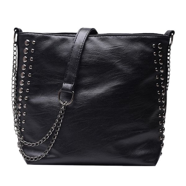fggs-ladies handbag large capacity ladies shoulder bag wild messenger bag studded chain large capacity bucket