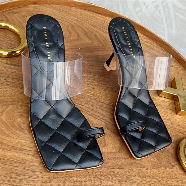 2020 women slides 7cm high heels mules fetish summer pvc sandals transparent slippers kitten low heels wedding bridal soft shoes, Black 
2020 women slides 7cm high heels mules fetish summer pvc sandals transparent slippers kitten low heels wedding bridal soft shoes, Black