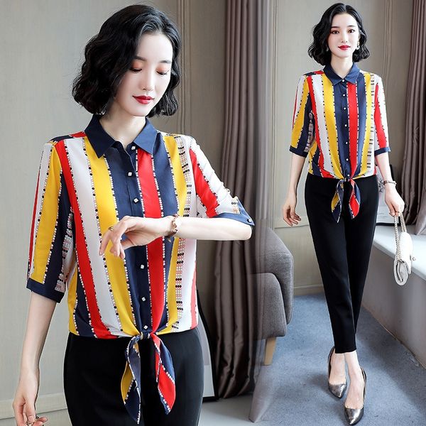 striped silk-like shirt silksilk and silk women's summer lapel short sleeve waist lace-up loose large size silk-like satin top, White
striped silk-like shirt silksilk and silk women's summer lapel short sleeve waist lace-up loose large size silk-like satin top, White