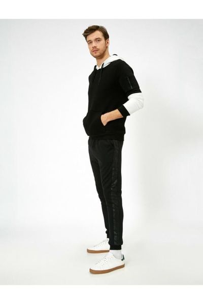 koton mobile detailed jogging pants, Black;blue