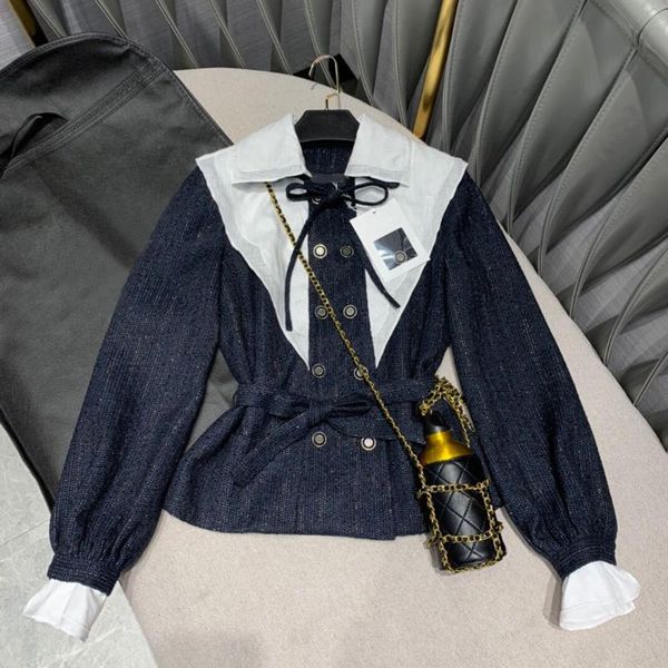runway design retro tweed women's jacket fashion lace up patchwork peter pan collar lantern sleeve slim belt sweet coat outwear, Black
runway design retro tweed women's jacket fashion lace up patchwork peter pan collar lantern sleeve slim belt sweet coat outwear, Black