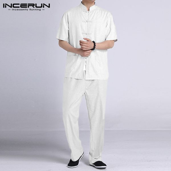 incerun men buttons 2 pieces chinese style suits men vintage sets summer short sleeve stand collar blouse long pants sets s-5xl, Gray
incerun men buttons 2 pieces chinese style suits men vintage sets summer short sleeve stand collar blouse long pants sets s-5xl, Gray