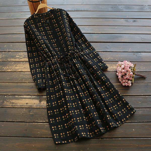 7250 mori girl spring women dresses simple plaid cotton and linen literary elastic waist long sleeve midi dress women, Black;gray
7250 mori girl spring women dresses simple plaid cotton and linen literary elastic waist long sleeve midi dress women, Black;gray