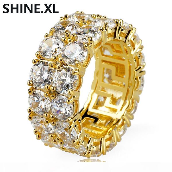 hip hop iced out палец кольцо мужчины женщины золото серебро цвет покрыло кольцо micro асфальтовая 2 row chain блестящая большой циркон, Silver