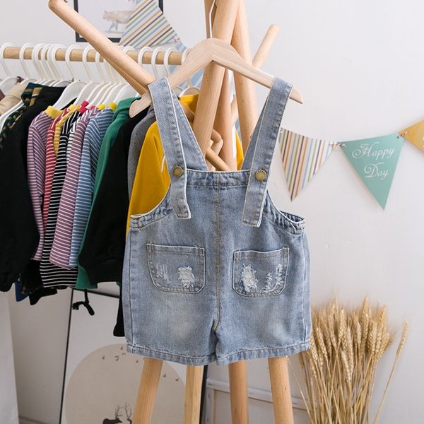 baby and jeans sling jeans pants kids' shorts fashionable children's korean style boys' suspender pants, Blue