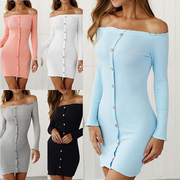 dress summer women casual off shoulder wrap pencil dress ladies solid single-breasted button neck full sleeve mini dresses, Black;gray
dress summer women casual off shoulder wrap pencil dress ladies solid single-breasted button neck full sleeve mini dresses, Black;gray
