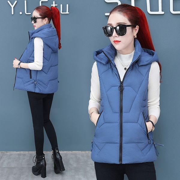 2020 new cotton down cotton vest short cotton-padded clothes winter vest with hat solid color waistcoat, Black;white
2020 new cotton down cotton vest short cotton-padded clothes winter vest with hat solid color waistcoat, Black;white