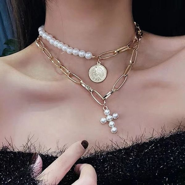 vintage imitation pearl cross coin pendant necklace women punk thick chain necklace geometric clavicle jewelry yn1718, Silver
vintage imitation pearl cross coin pendant necklace women punk thick chain necklace geometric clavicle jewelry yn1718, Silver