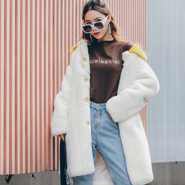 women's fur & faux 2021 imitation coat korean sweet mid-length trench personality sweater, Black
women's fur & faux 2021 imitation coat korean sweet mid-length trench personality sweater, Black