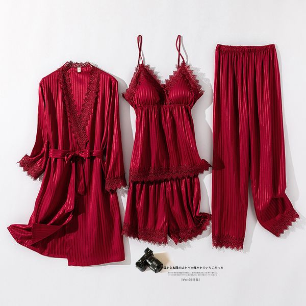women 5pcs robe set spring&summer kimono bath gown casual loose sleepwear nightgown soft silky satin homewear pajamas, Black;red
women 5pcs robe set spring&summer kimono bath gown casual loose sleepwear nightgown soft silky satin homewear pajamas, Black;red