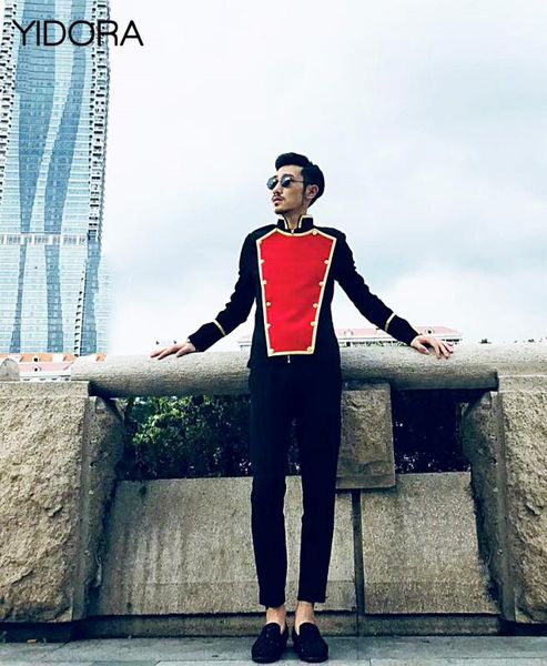 elfstyle new men contrast red & black color patchwork blazer front zip closured features golden piping & golden button, White;black
elfstyle new men contrast red & black color patchwork blazer front zip closured features golden piping & golden button, White;black
